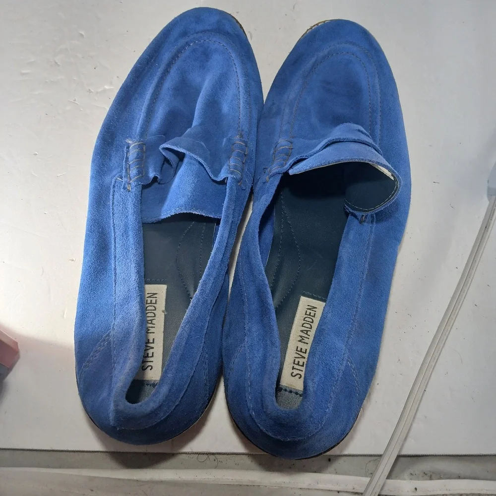 Steve Madden Levon Loafers 12 Blue Suede Penny Slip On Espadrille Trim Mens